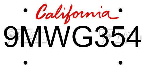 9MWG354 California License Plate