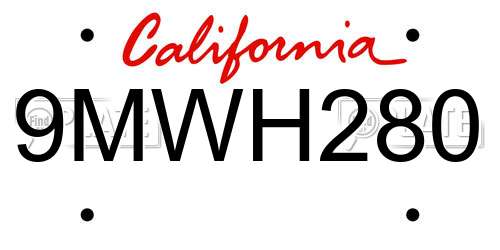 9MWH280 California License Plate