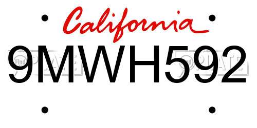 9MWH592 California License Plate