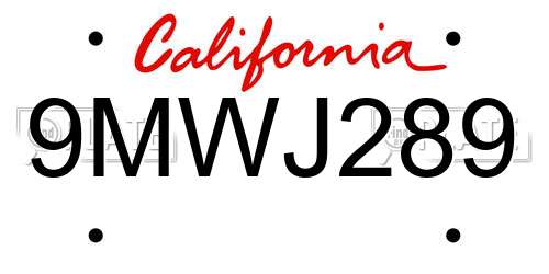 9MWJ289 California License Plate