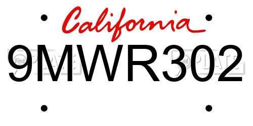 9MWR302 California License Plate