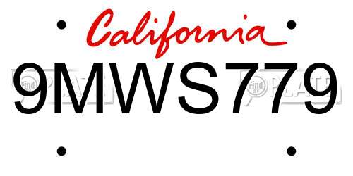 9MWS779 California License Plate
