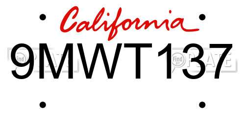 9MWT137 California License Plate