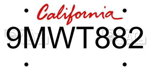 9MWT882 California License Plate