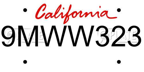 9MWW323 California License Plate