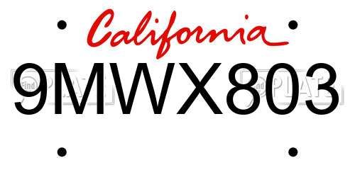 9MWX803 California License Plate