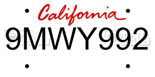9MWY992 California License Plate