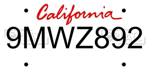 9MWZ892 California License Plate