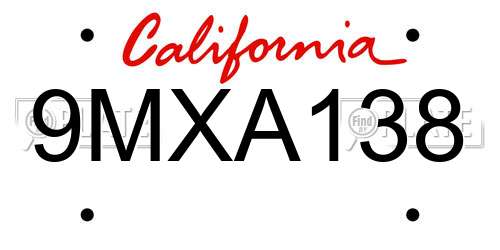 9MXA138 California License Plate