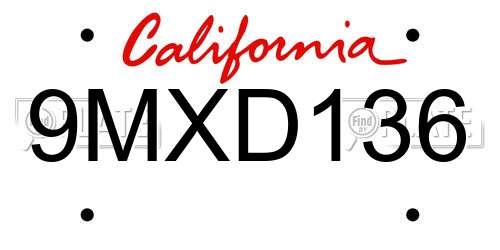 9MXD136 California License Plate