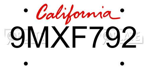9MXF792 California License Plate