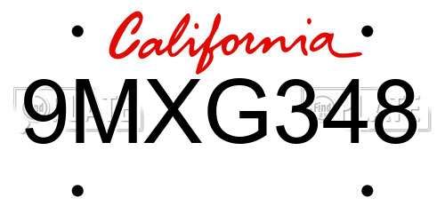 9MXG348 California License Plate