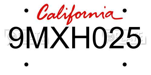 9MXH025 California License Plate