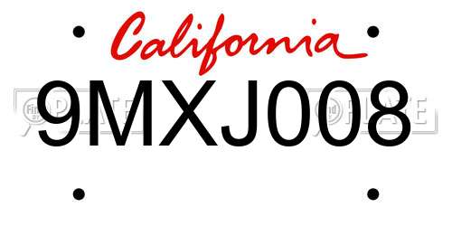 9MXJ008 California License Plate