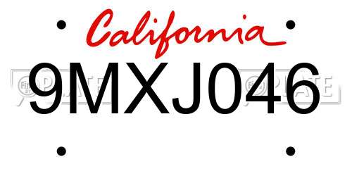 9MXJ046 California License Plate