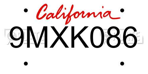 9MXK086 California License Plate
