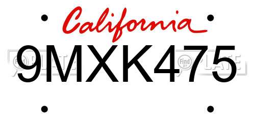 9MXK475 California License Plate