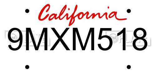 9MXM518 California License Plate