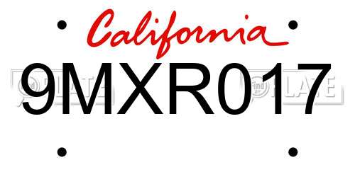 9MXR017 California License Plate