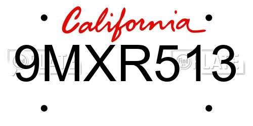 9MXR513 California License Plate