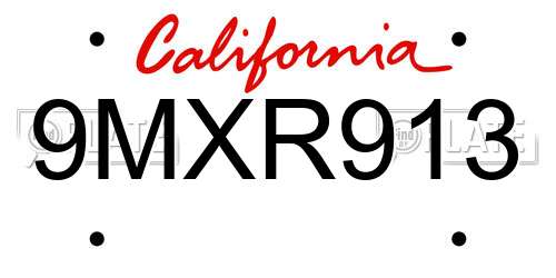 9MXR913 California License Plate