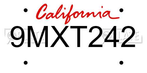 9MXT242 California License Plate