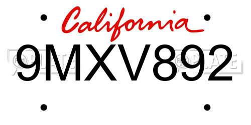 9MXV892 California License Plate
