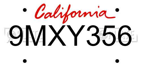 9MXY356 California License Plate