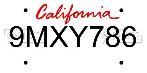 9MXY786 California License Plate
