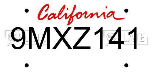 9MXZ141 California License Plate