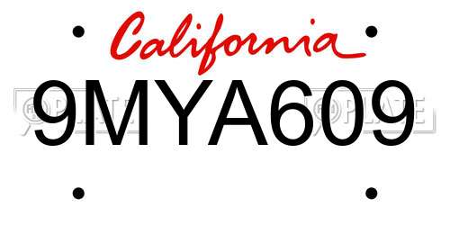 9MYA609 California License Plate