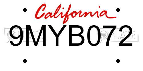 9MYB072 California License Plate