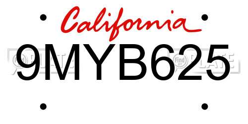 9MYB625 California License Plate