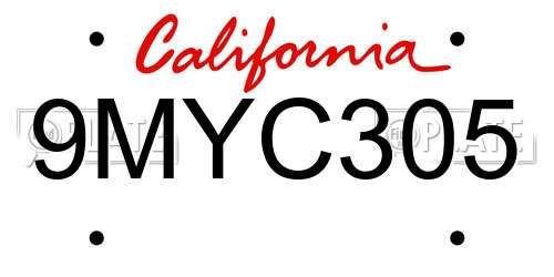 9MYC305 California License Plate