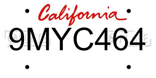 9MYC464 California License Plate