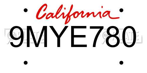 9MYE780 California License Plate