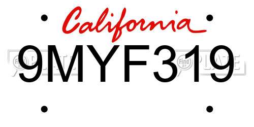 9MYF319 California License Plate