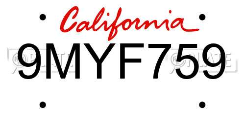 9MYF759 California License Plate