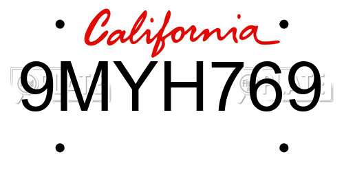 9MYH769 California License Plate