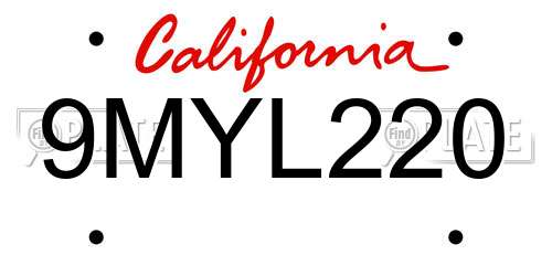 9MYL220 California License Plate