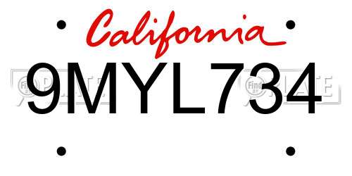 9MYL734 California License Plate