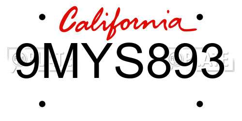 9MYS893 California License Plate