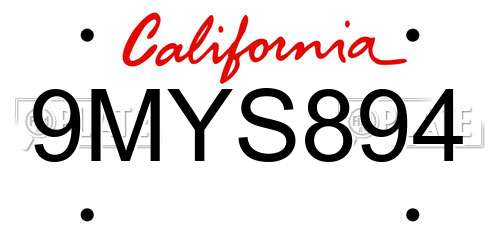 9MYS894 California License Plate