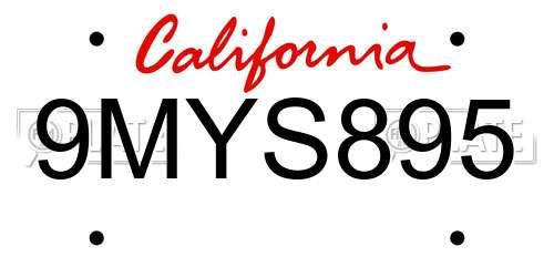 9MYS895 California License Plate