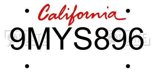 9MYS896 California License Plate