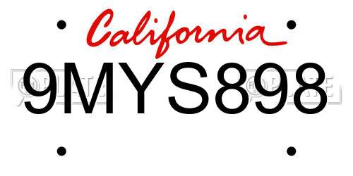 9MYS898 California License Plate