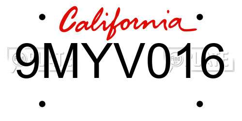 9MYV016 California License Plate