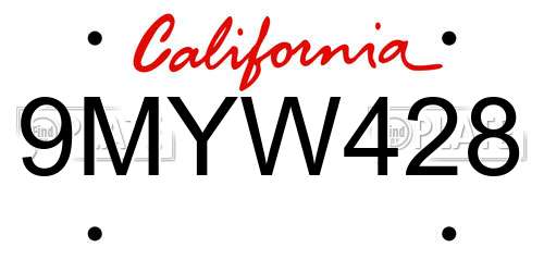 9MYW428 California License Plate