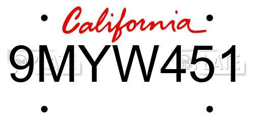 9MYW451 California License Plate