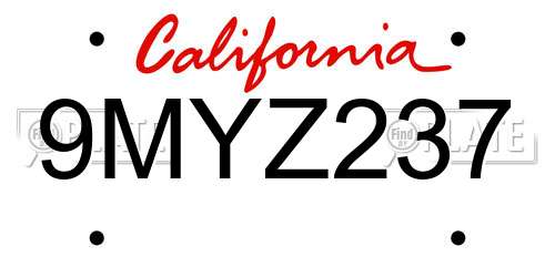 9MYZ237 California License Plate